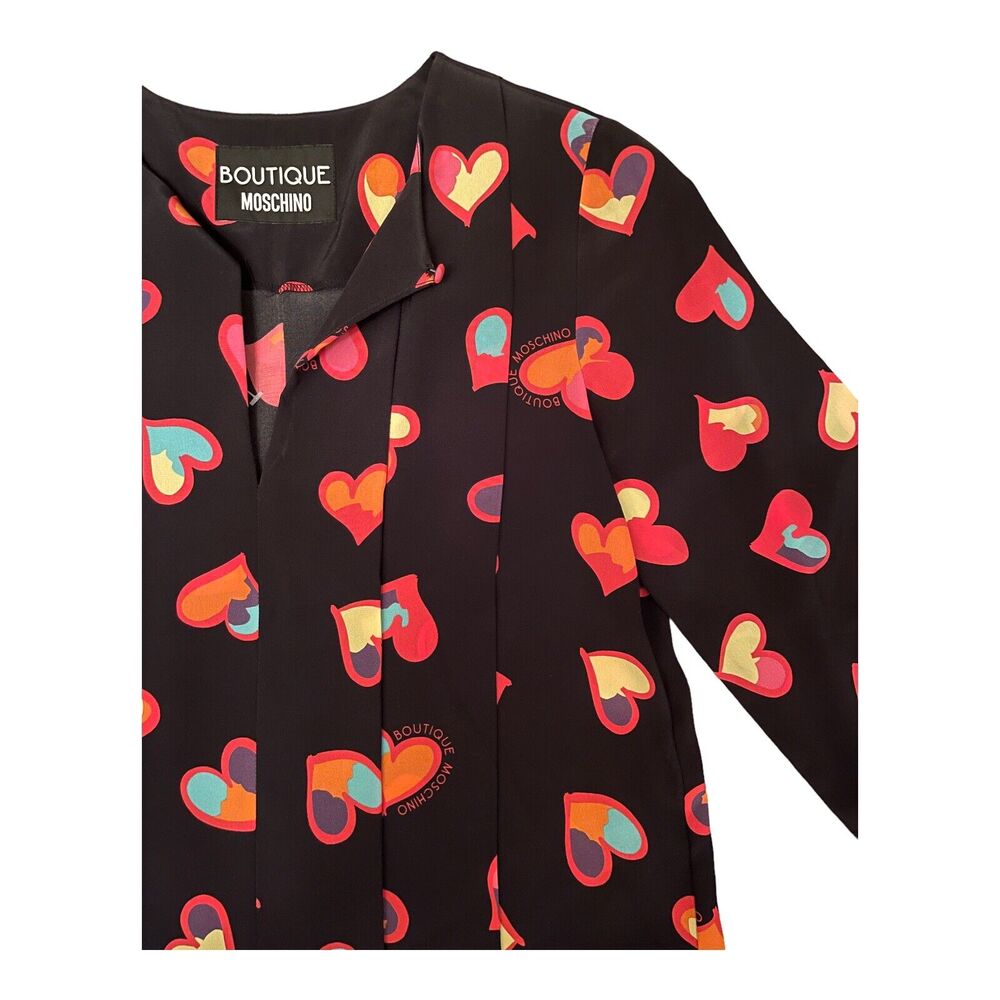 Moschino Boutique Silk Heart Print Black Dress US Size 4 Retail $800 - Picture 6 of 10